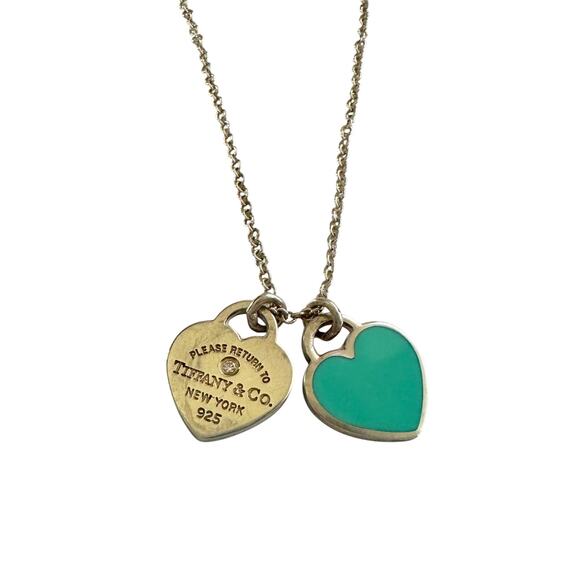 Tiffany & Co "Return To" Double Heart Necklace with Diamond - Picture 7 of 11